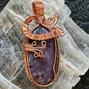 Wire Wrapped Charoite Crystal Stone Jewelry Pendant